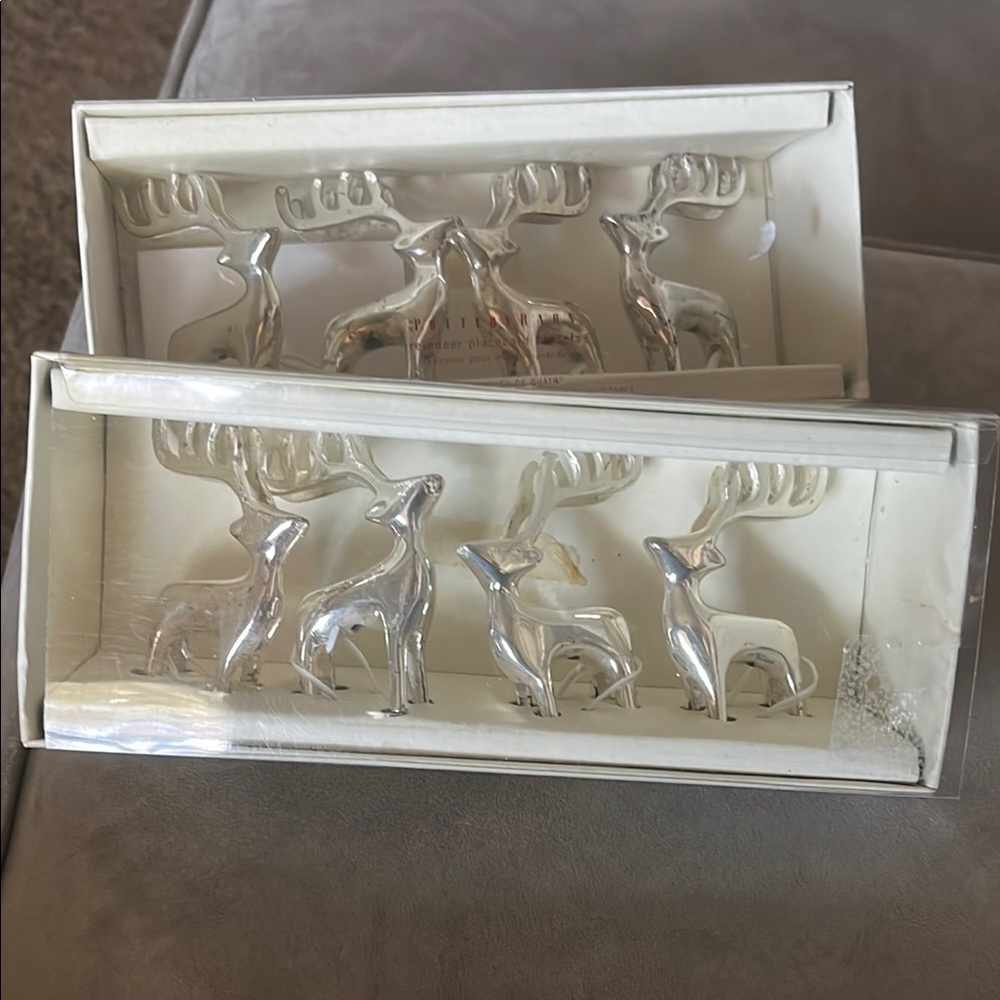 Pottery Barn Silver Reindeer Holiday Decor lot of 8 Place Card holders